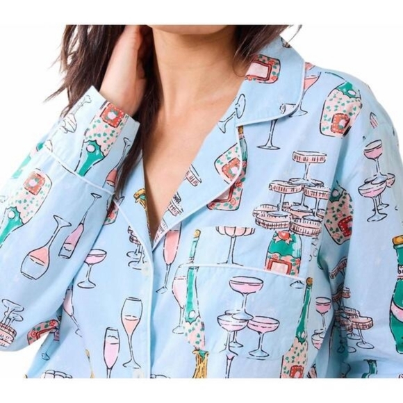 PRINTFRESH champagne tower long tall pajama set in blue - Picture 4 of 16